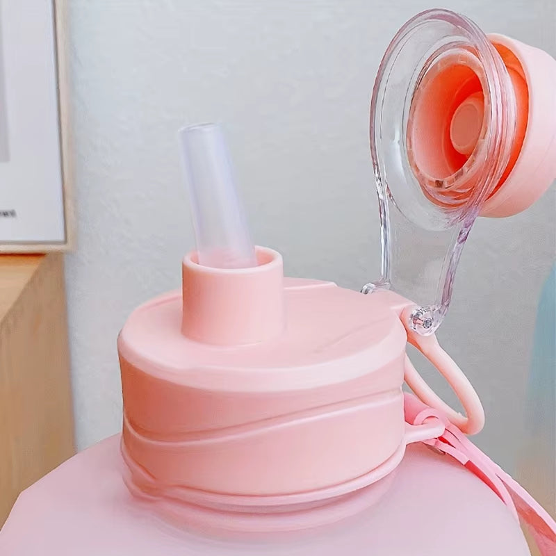 1Pc, Water Bottle, Sports Water Bottle with Handle, Plastic Water Bottle, Gradient Color Large Capacity Water Bottle, Frosted Fa